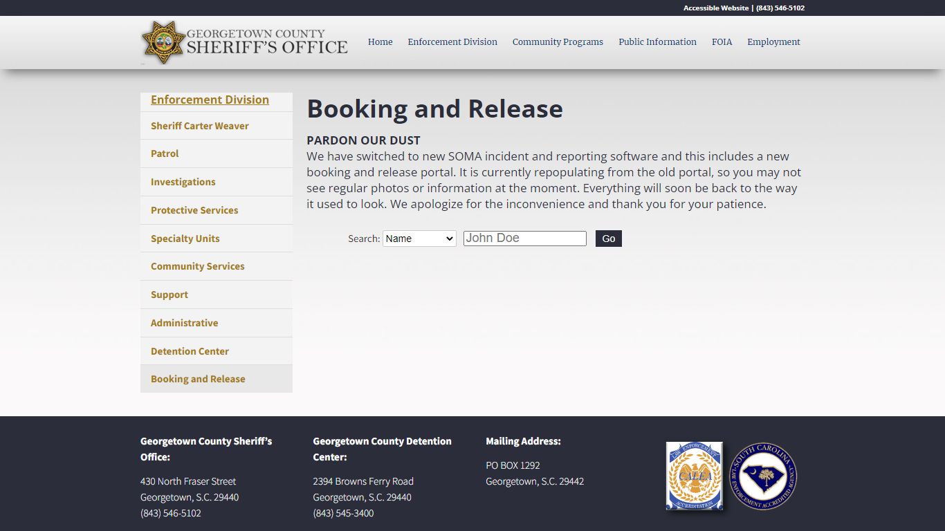 Booking and Release - GCSheriff.org